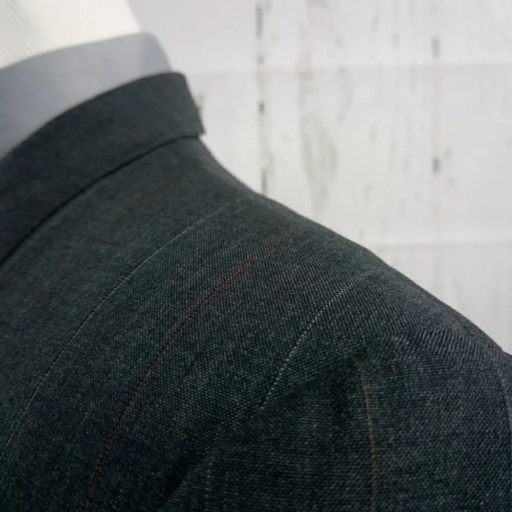 Evan Picone 41R 2 Button Double Breasted Dk Gray Striped Suit Blazer Sport Coat
